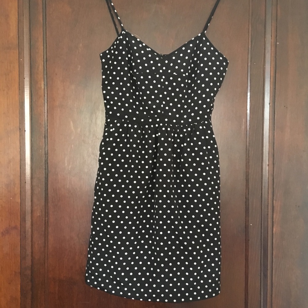 J. Crew Factory dress in black and white polka dot